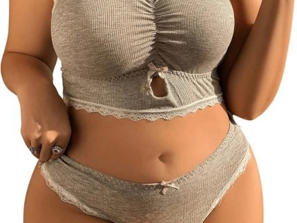Women Plus Size Bow Lace Bralette Lingerie Set bra and panty sets