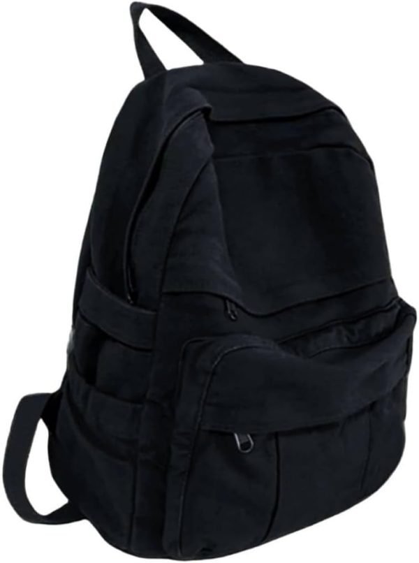 Black Canvas Backpack for Women & Men Retro Aesthetic Rucksack Basic Backpack for High School/College Students Travel Laptop Bag