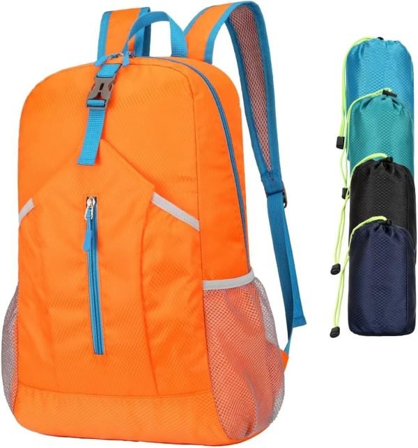 25L Hiking-Backpack Foldable-Sports Daypack-Camping Collapsible Day Bag Water Resistant Lightweight Travel Men Women (Orange)