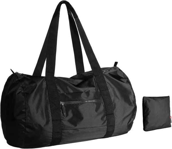 pack all 32L Foldable Travel Duffel Bag, Lightweight Weekender Bag, Water Resistant Gym Bag (Black), Black,