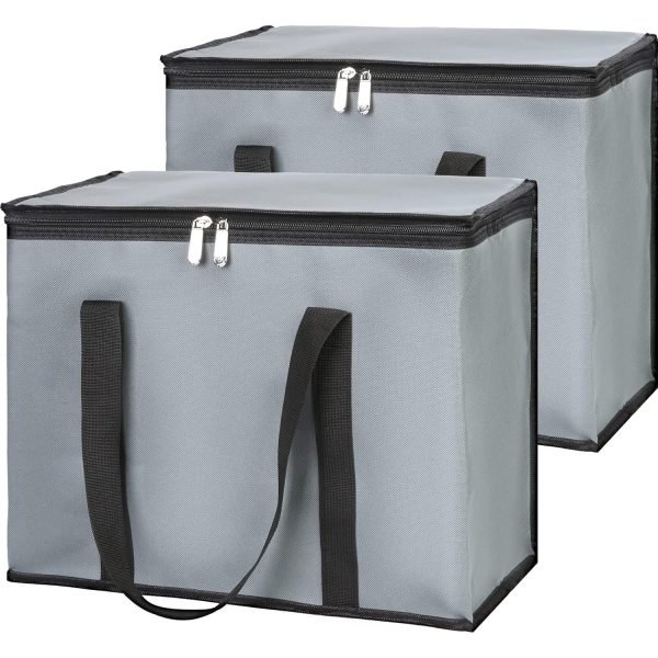 1-Pack Insulated Reble Grocery Bags, X-Large Insulated Food Delivery Bag for Commercial Food Warmer for Shopping, Tote Cooler Bags, Dark Grey