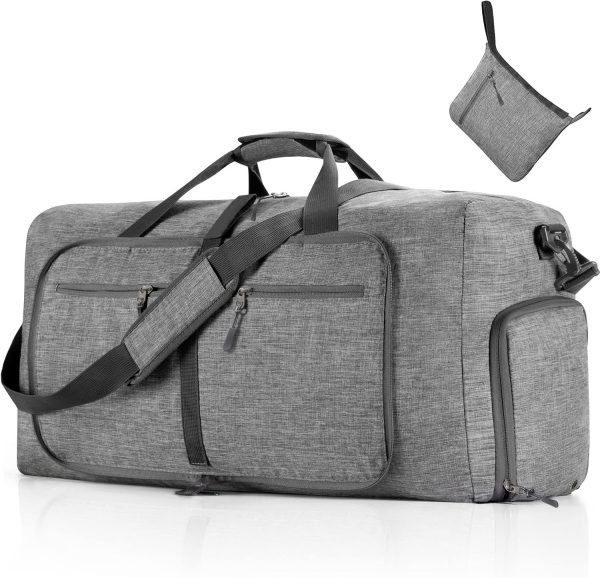 Travel Duffle Bag for Men, 65L 85L 115L Foldable Travel Duffel Bag with Shoes Compartment Overnight Bag for Men Women, A Gray, 65L, Foldable